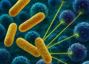B. subtilis produces natural antimicrobial compounds